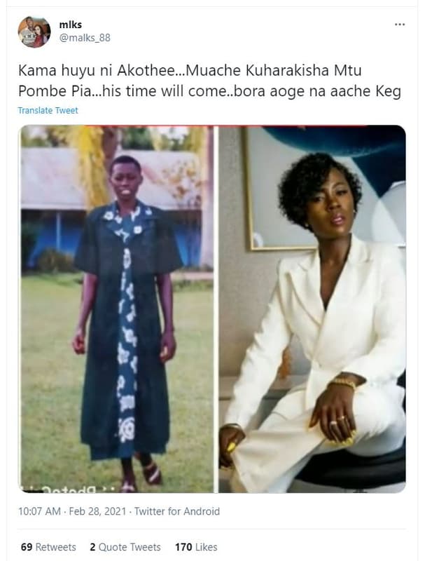 Mlks malks_88 kama huyu ni akothee.muache kuharakisha mtu pombe pia.his time wil