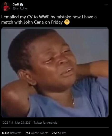 Cyril cyril _kay emailed my cv to wwe by mistake now have a match with john cena
