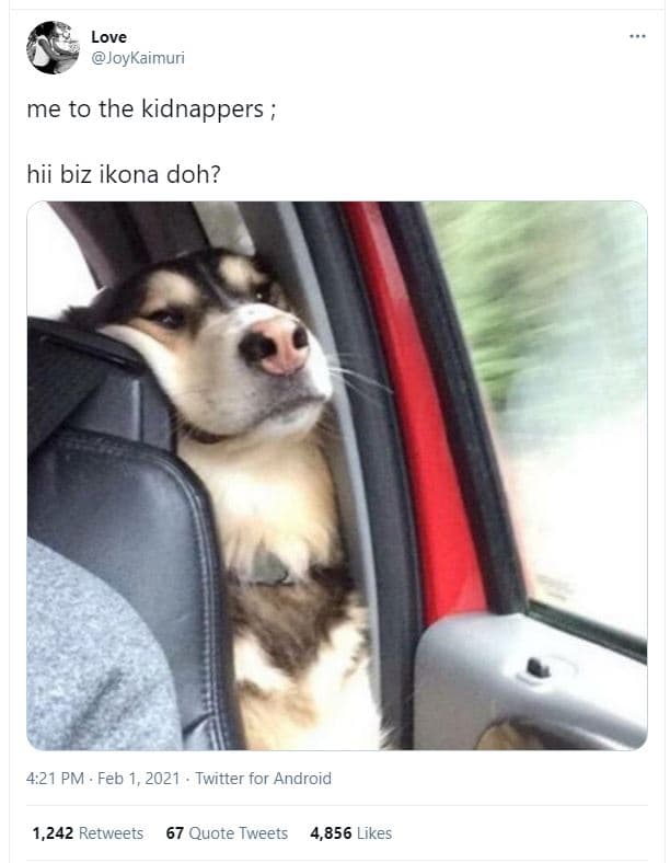 Love joykaimuri me to the kidnappers hii biz ikona doh? 4.21 pm feb 1, twitter f