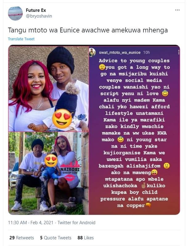 Future ex bryoshavin tangu mtoto wa eunice awachwe amekuwa mhenga translate twee
