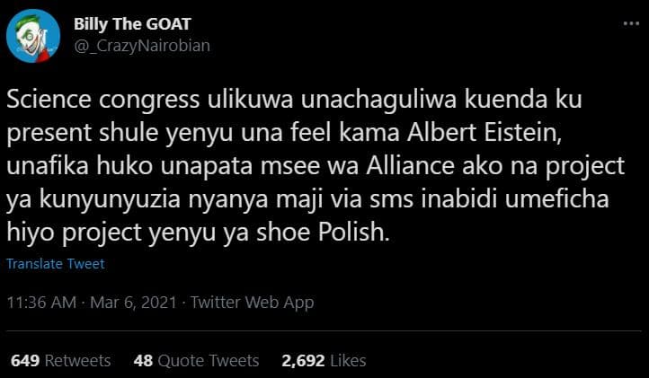 Billy the goat crazynairobian science congress ulikuwa unachaguliwa kuenda ku pr