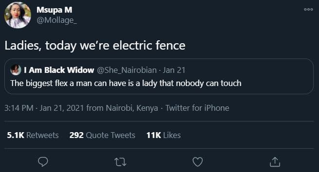 Msupa m mollage ladies, today we're electric fence 1 am black widow she_nairobia