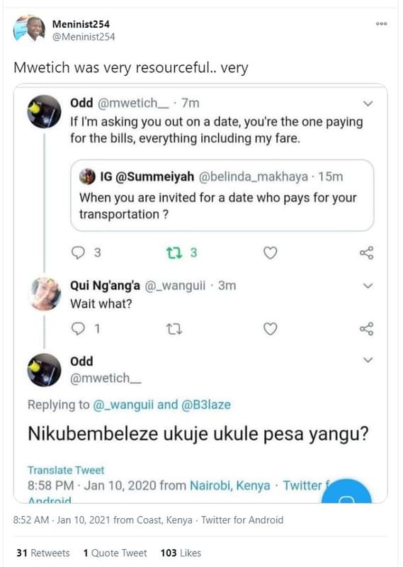 Meninist254 meninist254 mwetich was very resourceful.. very odd mwetich 7m if im