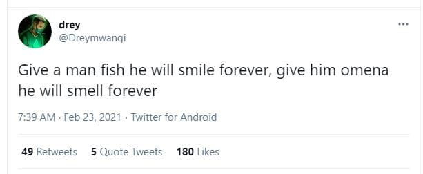 Drey dreymwangi give a man fish he will smile forever, give him omena he will sm