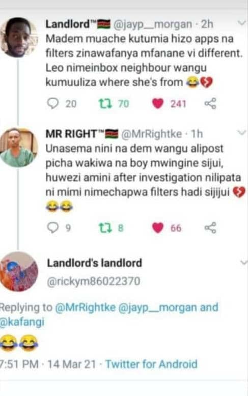 Landlord jayp morgan 2h madem muache kutumia hizo apps na filters zinawafanya mf