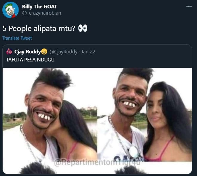 Billy the goat _crazynairobian 5 people alipata mtu? 0 translate tweet cjay rodd