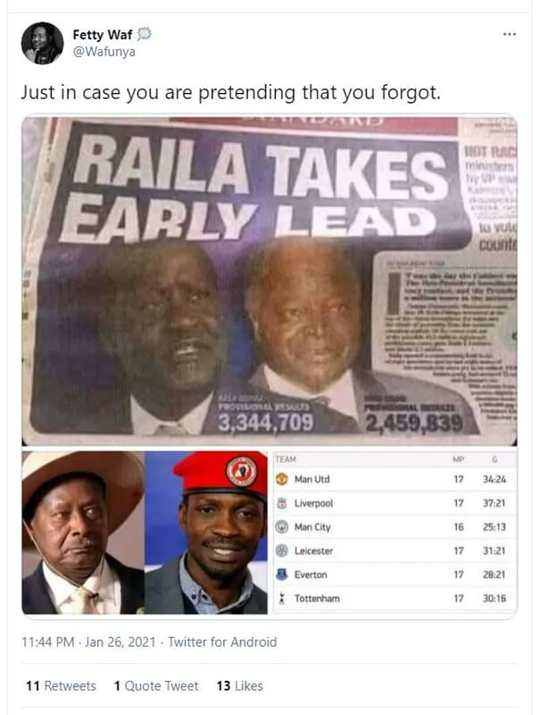 Fetty waf wafunya just in case you are pretending that you forgot. raila takes n