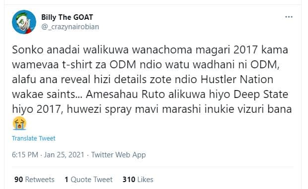 Billy the goat crazynairobian sonko anadai walikuwa wanachoma magari kama wameva