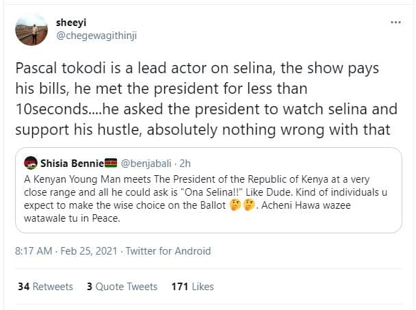 Sheeyi chegewagithinji pascal tokodi is a lead actor on selina the show pays his