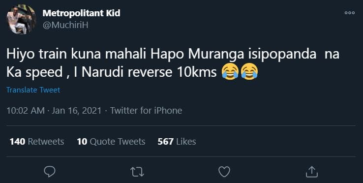 Metropolitant kid muchirih 000 hiyo train kuna mahali hapo muranga isipopanda na