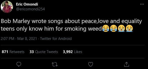 Eric omondi ericomondi254 bob marley wrote songs about peace love and equality t