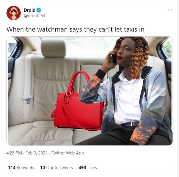 Droid droid254 when the watchman says they can't let taxis in 4.25 pm feb 3, twi