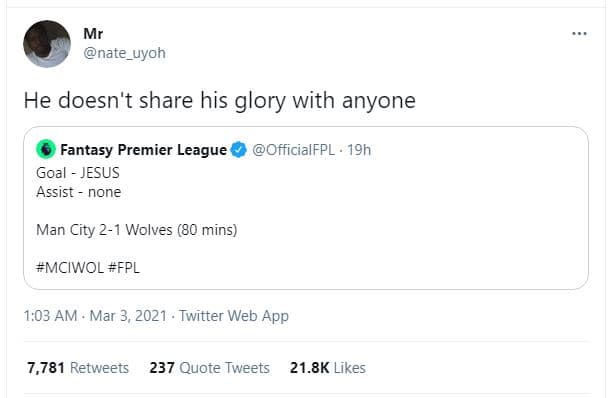 Mr nate uyoh he doesn't share his glory with anyone fantasy premier league goal