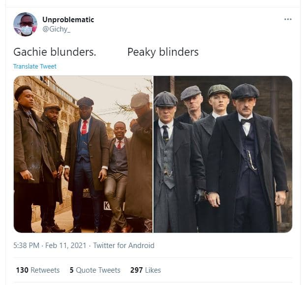 Unproblematic gichy _ gachie blunders translate tweet peaky blinders 5.38 pm feb