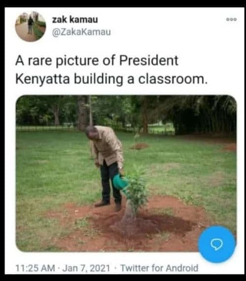 Zak kamau zakakamau a rare picture of president kenyatta building a classroom. 1