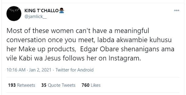 King t'challo jamlick most of these women can't have a meaningful conversation o