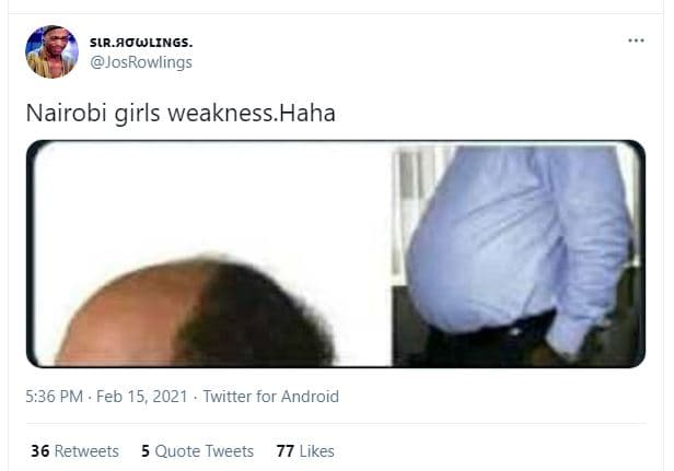 Slr.aowlings _ josrowlings nairobi girls weakness haha 5.36 pm feb 15, twitter f