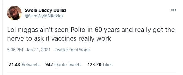 Swole daddy dollaz slimwyldnreklez lol niggas ain't seen polio in 60 years and r