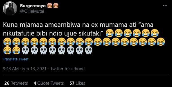 Burgermoyo olliemutai_ kuna mjamaa ameambiwa na ex mumama ati ama nikutafutie bi