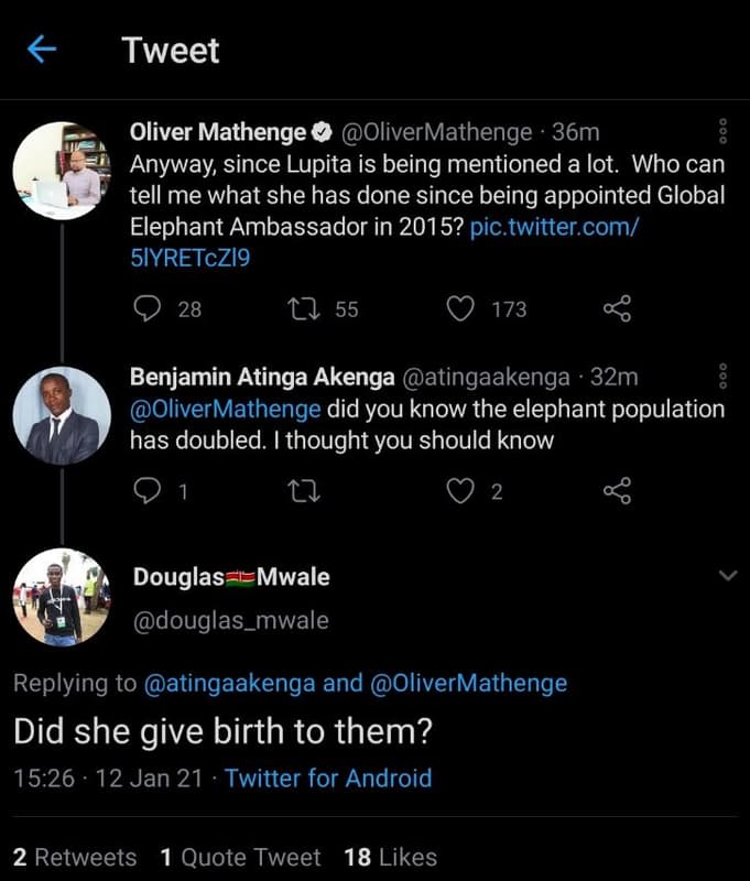 Tweet oliver mathenge olivermathenge 36m g anyway since lupita is being mentione