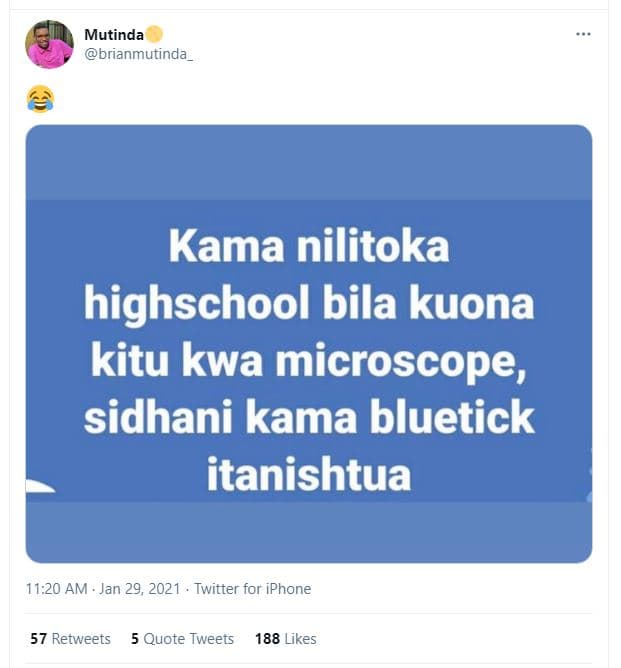 Mutinda brianmutinda kama nilitoka highschool bila kuona kitu kwa microscope, si