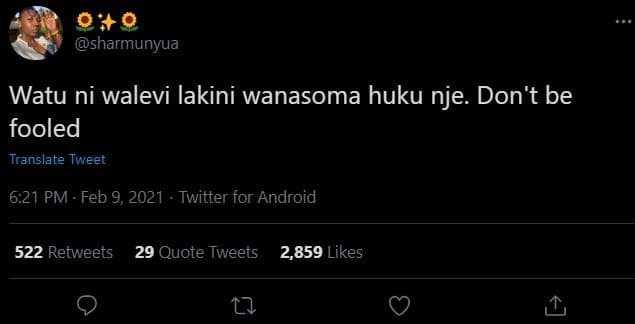 040 sharmunyua watu ni walevi lakini wanasoma huku nje. don't be fooled translat