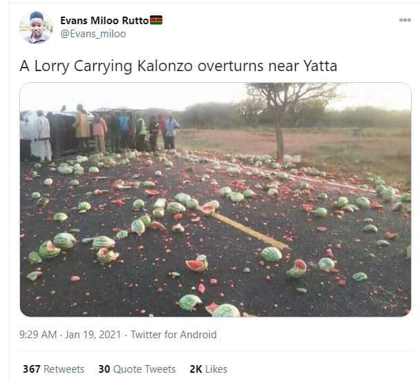 Evans miloo rutto evans_miloo lorry carrying kalonzo overturns near yatta 9.29 a