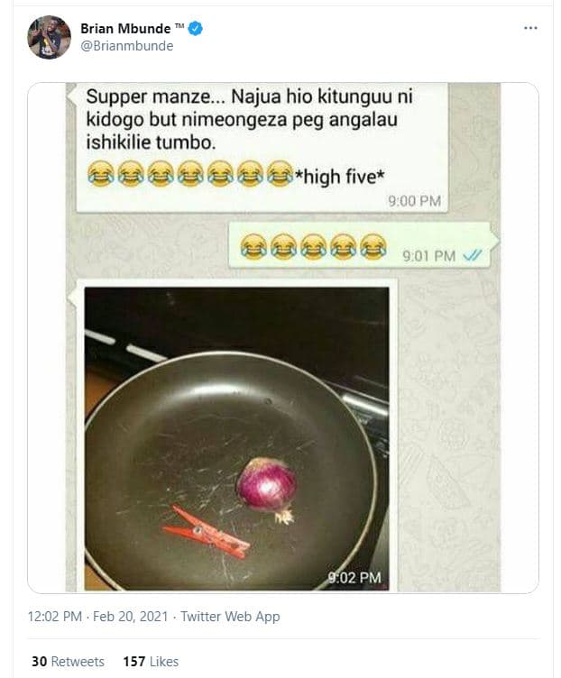 Brian mbunde brianmbunde supper manze. najua hio kitunguu ni kidogo but nimeonge