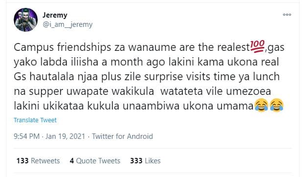 Jeremy am_jeremy campus friendships za wanaume are the realest'og gas yako labda