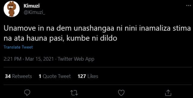 Kimuzi kimuzi _ unamove in na dem unashangaa ni nini inamaliza stima na ata haun