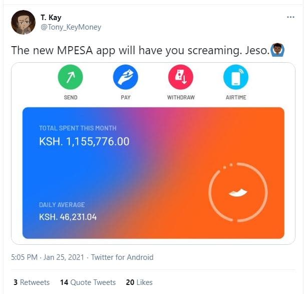 T. kay tony keymoney the new mpesa app will have you screaming. jeso_ send pay w