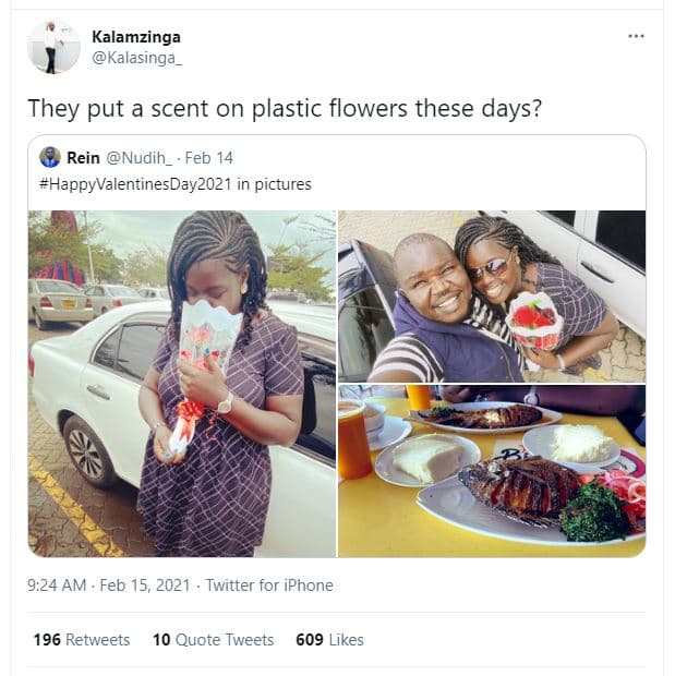 Kalamzinga kalasinga they put a scent on plastic flowers these days? rein nudih_