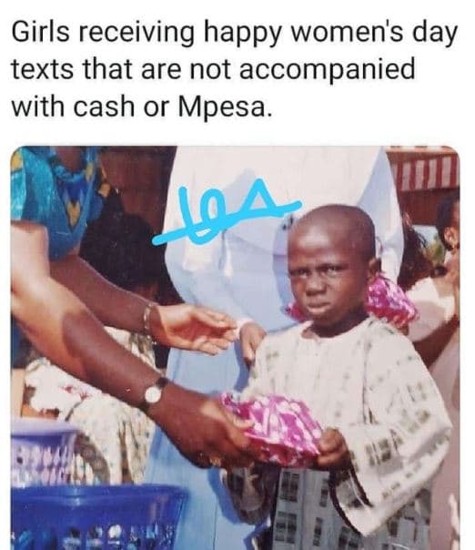 Girls receiving happy women's day texts that are not accompanied with cash or mp