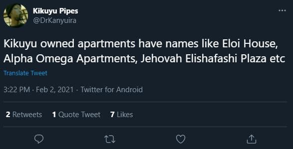 Kikuyu pipes drkanyuira kikuyu owned apartments have names like eloi house, alph