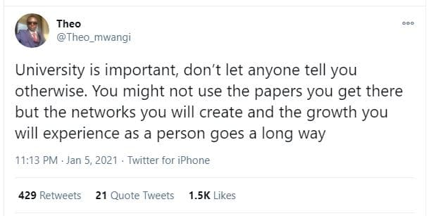 Theo theo_mwangi university is important, don't let anyone tell you otherwise. y