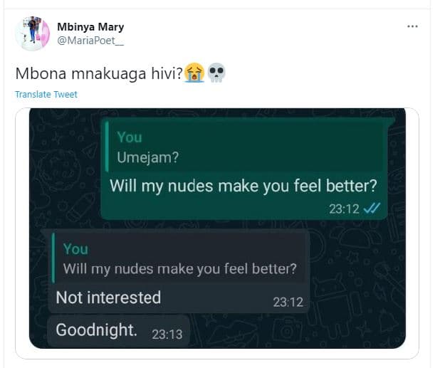 Mbinya mary mariapoet mbona mnakuaga hivi? translate tweet you umejam? will my n