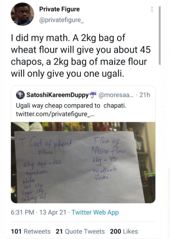 Private figure privatefigure _ did my math. a 2kg bag of wheat flour will give y