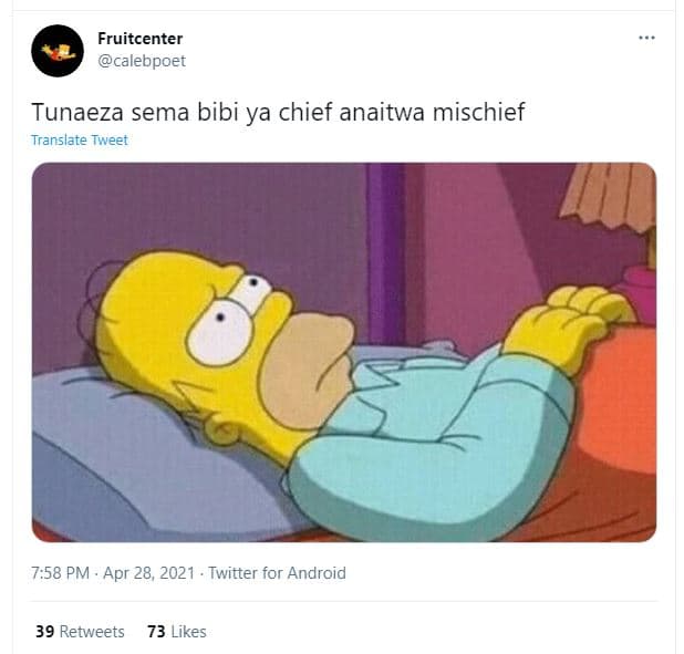 Fruitcenter calebpoet tunaeza sema bibi ya chief anaitwa mischief translate twve