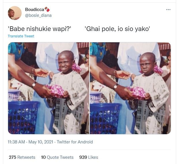 Boudicca bosie_diana 'babe nishukie wapi?' translate tweer 'ghai pole io sio yak