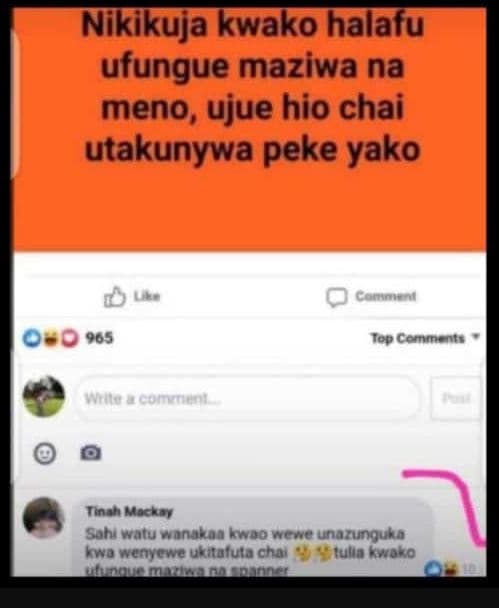 Nikikuja kwako halafu ufungue maziwa na meno, ujue hio chai utakunywa peke yako