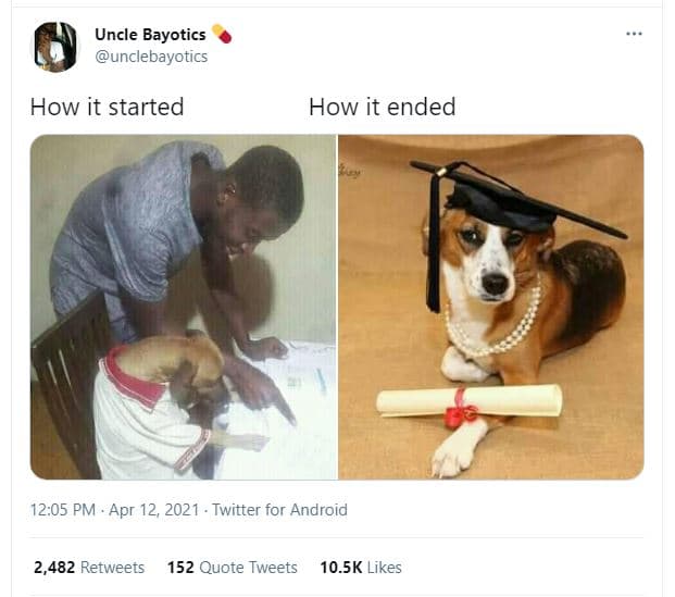 Uncle bayotics unclebayotics how it started how it ended 12.05 pm . apr 12, twit