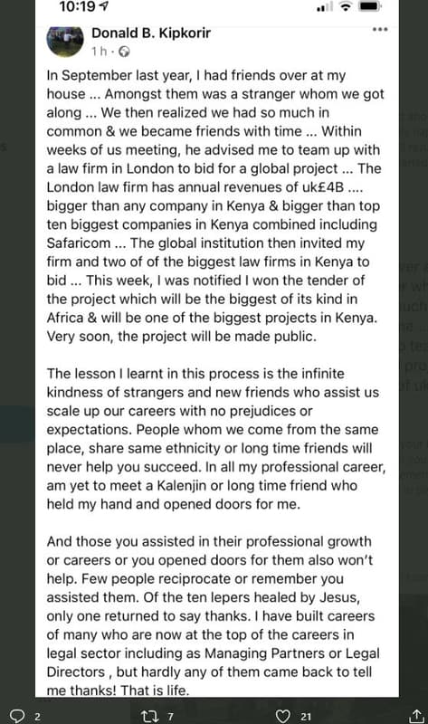 1019 7 donald b. kipkorir 1h . 0 in september last year, had friends over at my