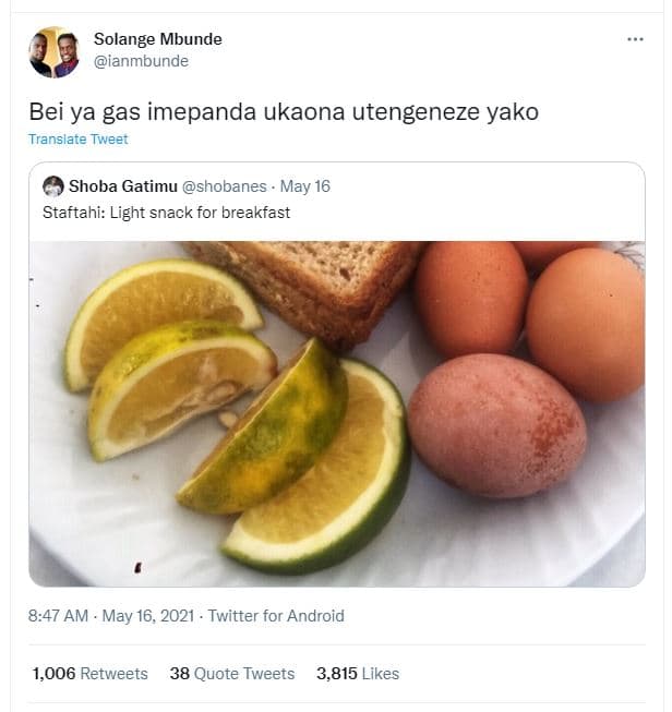 Solange mbunde ianmbunde bei ya gas imepanda ukaona utengeneze yako translate tw