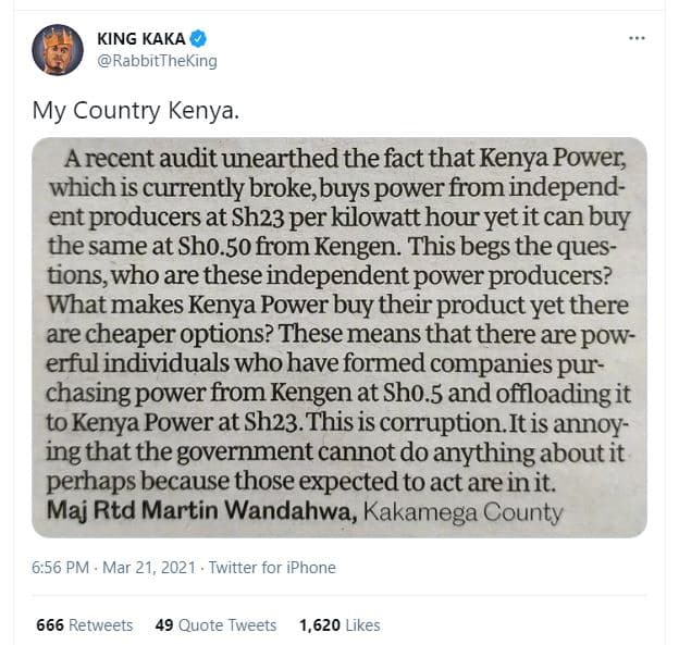 King kaka rabbittheking my country kenya. arecent audit unearthed the fact that