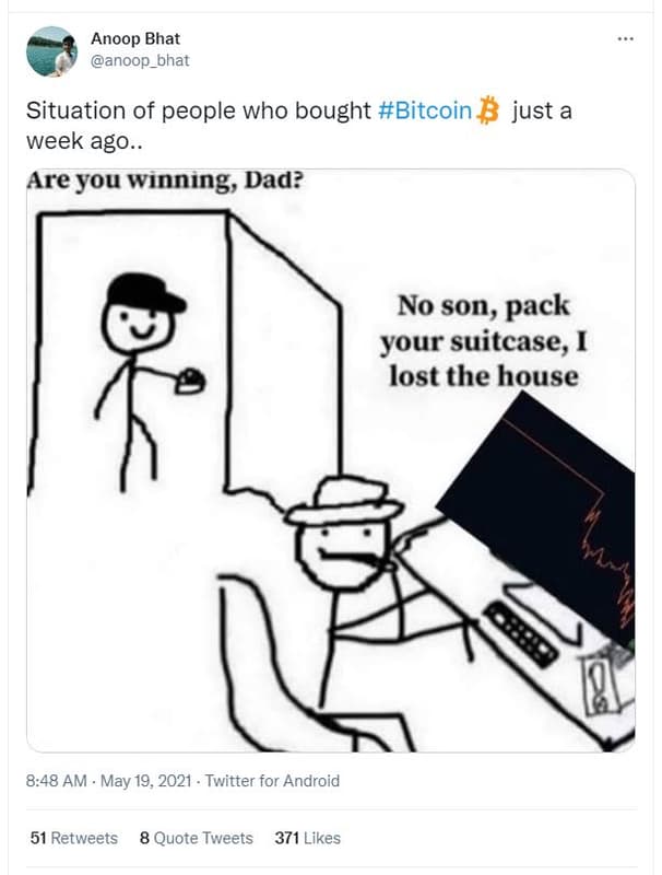 Anoop bhat anoop_bhat situation of people who bought bitcoin just a week ago.. a