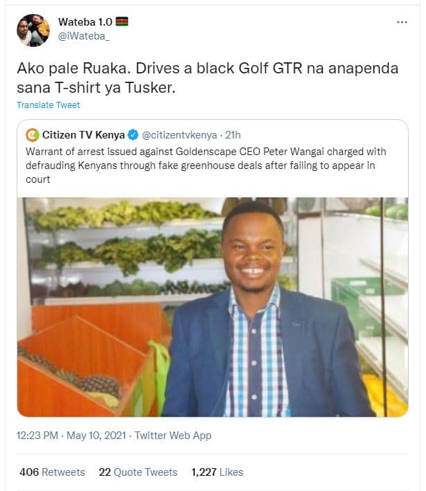 Wateba 1.0 iwateba ako pale ruaka. drives a black golf gtr na anapenda sana tshi