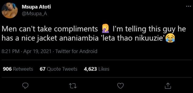 Msupa atoti msupa_a men can't take compliments im telling this guy he has a nice