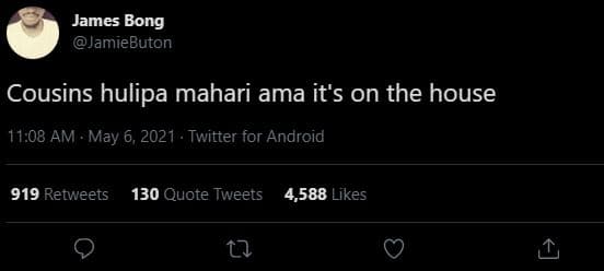 James bong jamiebuton cousins hulipa mahari ama it's on the house 11.08 am . may
