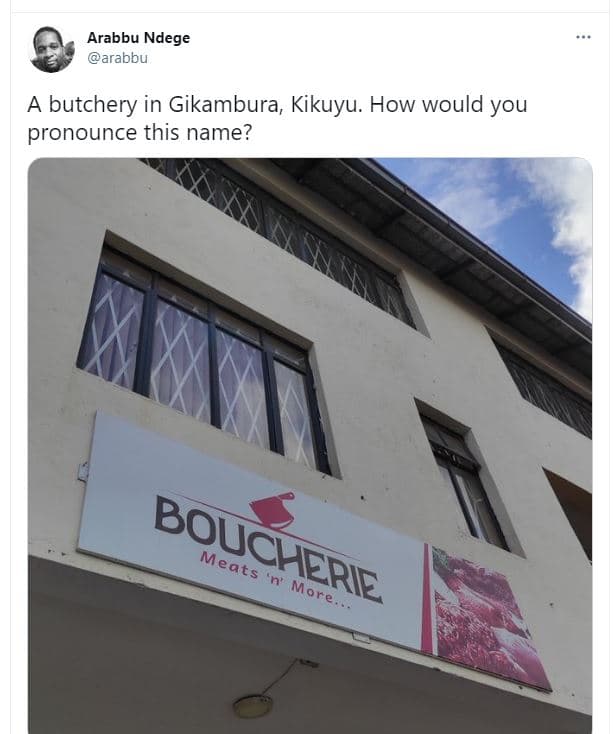 Arabbu ndege arabbu butchery in gikambura, kikuyu. how would you pronounce this