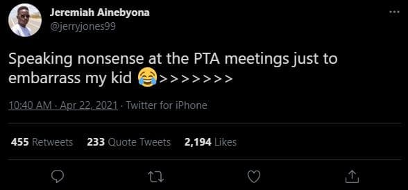 Jeremiah ainebyona jerryjones99 speaking nonsense at the pta meetings just to em